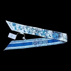 Dior Blue and White Silk Butterfly Twilly Hair Neck Bag Scarf NEW GWP